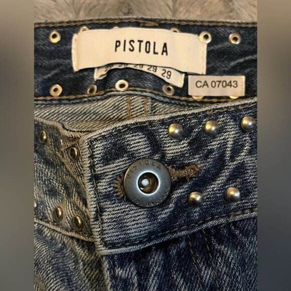 PISTOLA Sierra Medium Wash Studded Denim Mini Skirt Size 29 - Picture 6 of 7